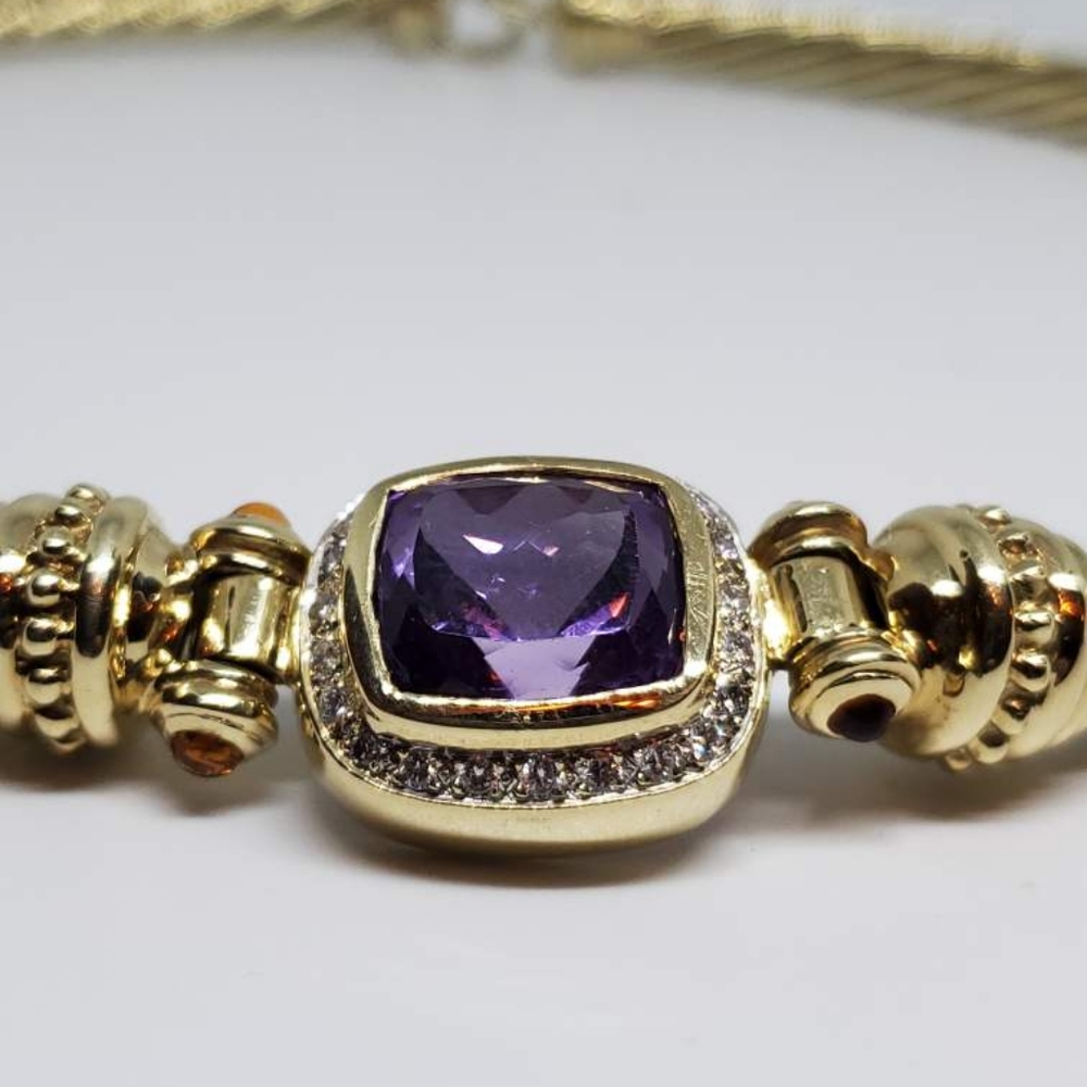 David yurman 14k Yellow gold diamond amethyst Necklace 100% Authentic - Picture 10 of 10